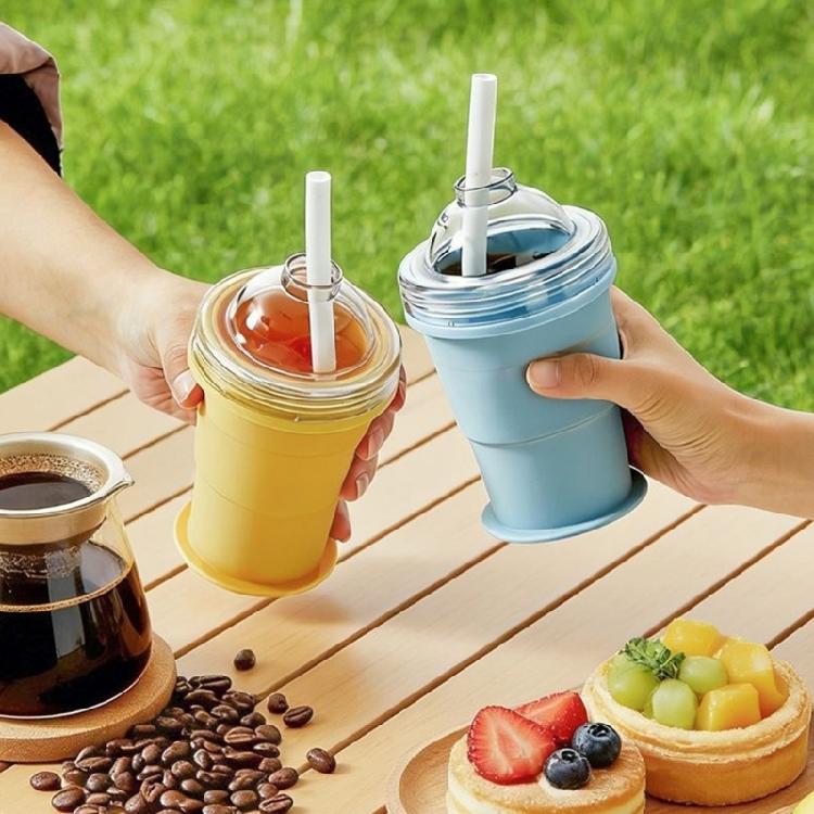 Food Grade Silicone Ice Ball Mold With Foldable Cup And Straw For Drink Multifunctional Folding Drinking Cup