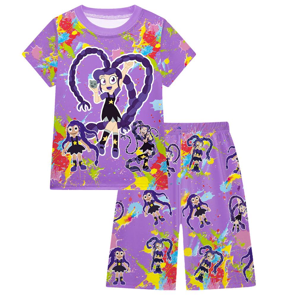 

19776 Kids Girls Lily Lovebraids Game Printed Short Sleeves Sleepwear Pajamas 2pcs/sets 100cm фиолетовый