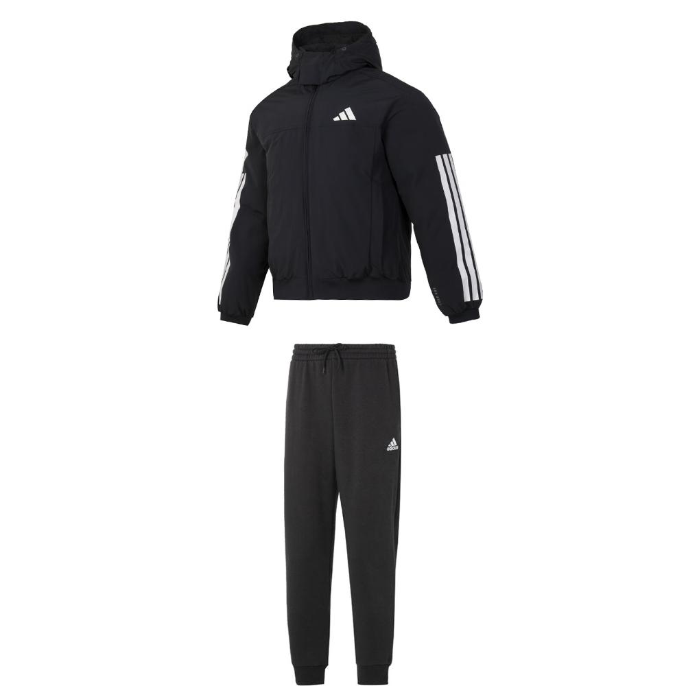 

Adidas Ветрозащитная теплая куртка с капюшоном и флисовые штаны повседневный спортивный костюм мужской костюм черный JG3845+IB4023 S