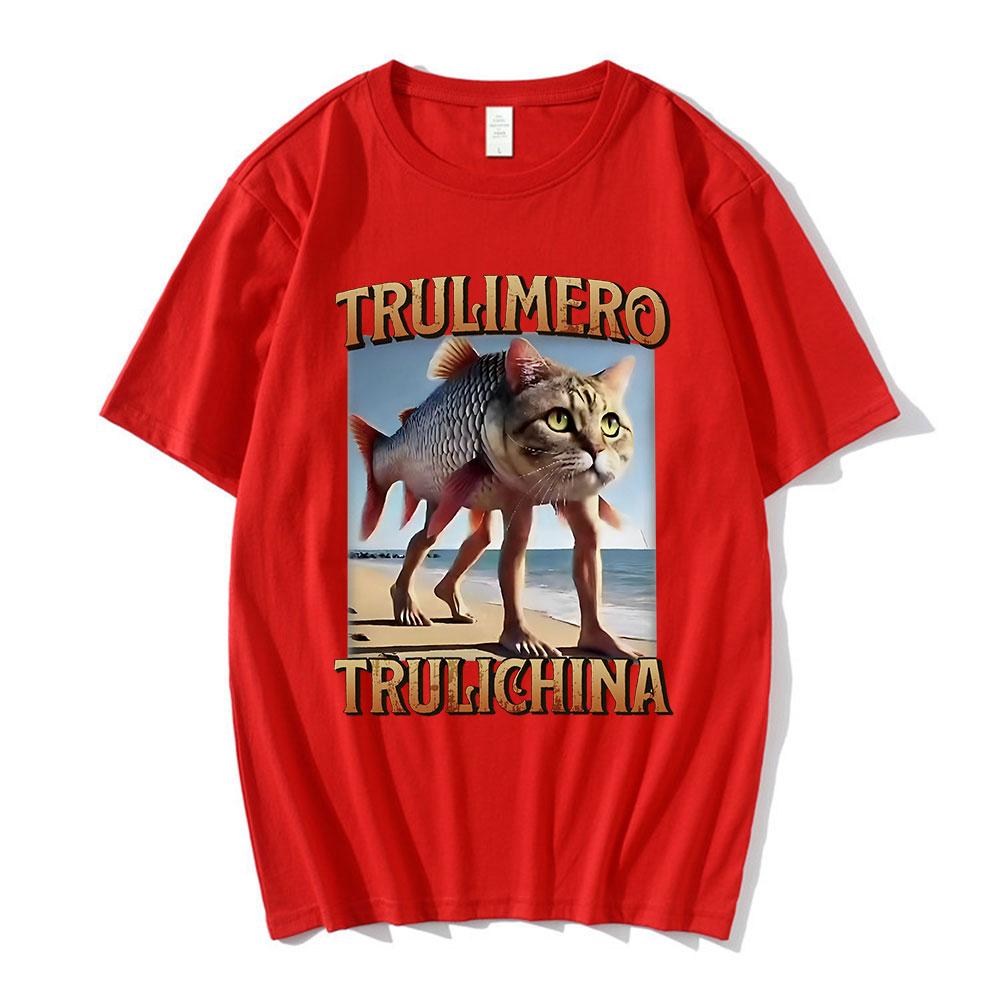 Trulimero Trulichina T-Shirt Lustige Katze Fisch Meme Italienisches Brainrot T-Shirt Männer Frauen Mode Vintage T-Shirts Lässiges Humor T-Shirt