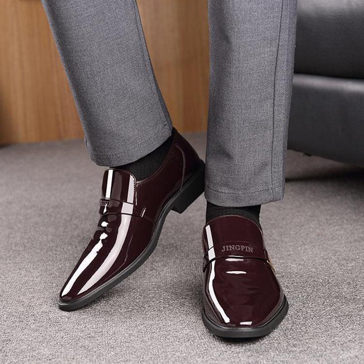 Pánské obchodní formální boty business ležérní špičaté světlé kožené lakované pánské neformální kožené boty svatební boty