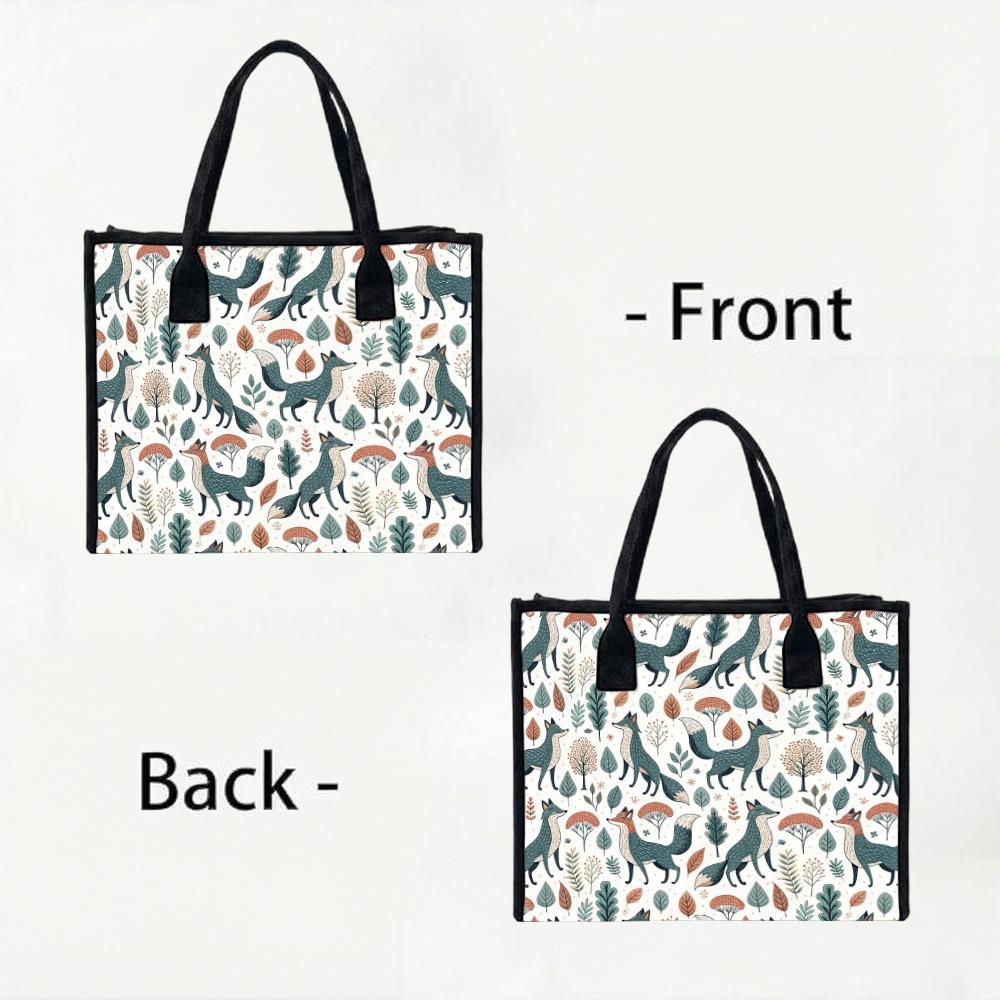 Cute Fox Print Tote Bag Fashion Casual Large Capacity Daily Outdoor Travel Shoulder Handbag for Women 