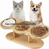 Comedero elevado para gatos y perros, soporte de madera ajustable con 3 tazones inclinados
