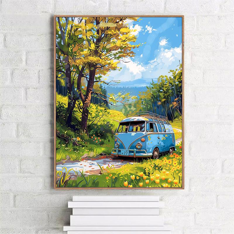 5d DIY Diamond Painting Cross Stitch Blue Bus Scenery Diamond Embroidery Mosaic Full Round Drill Home Decor
