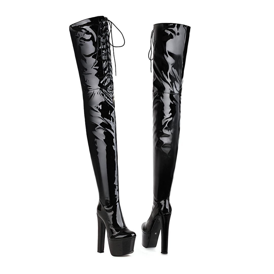 

Женские сапоги на высоком каблуке, сексуальные водонепроницаемые сапоги в европейском и американском стиле на толстом каблуке, высокие сапоги большого размера 44 чёрный