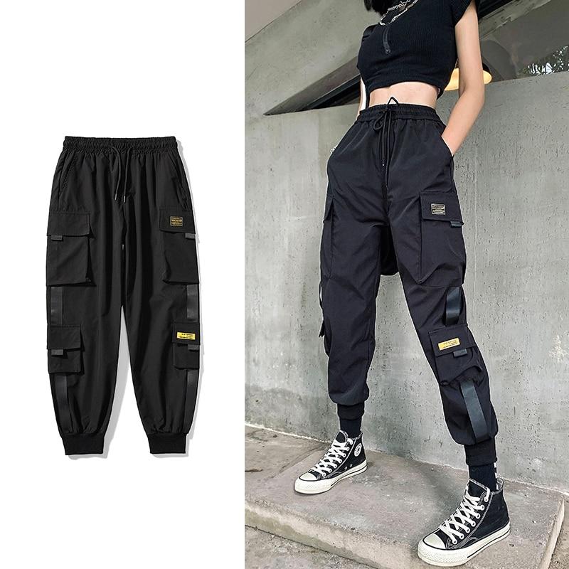 

Hip Hop Harajuku Trousers Women Streetwear Pants Women Korean Style Elastic Waist Sweatpants Baggy Pants S чёрный