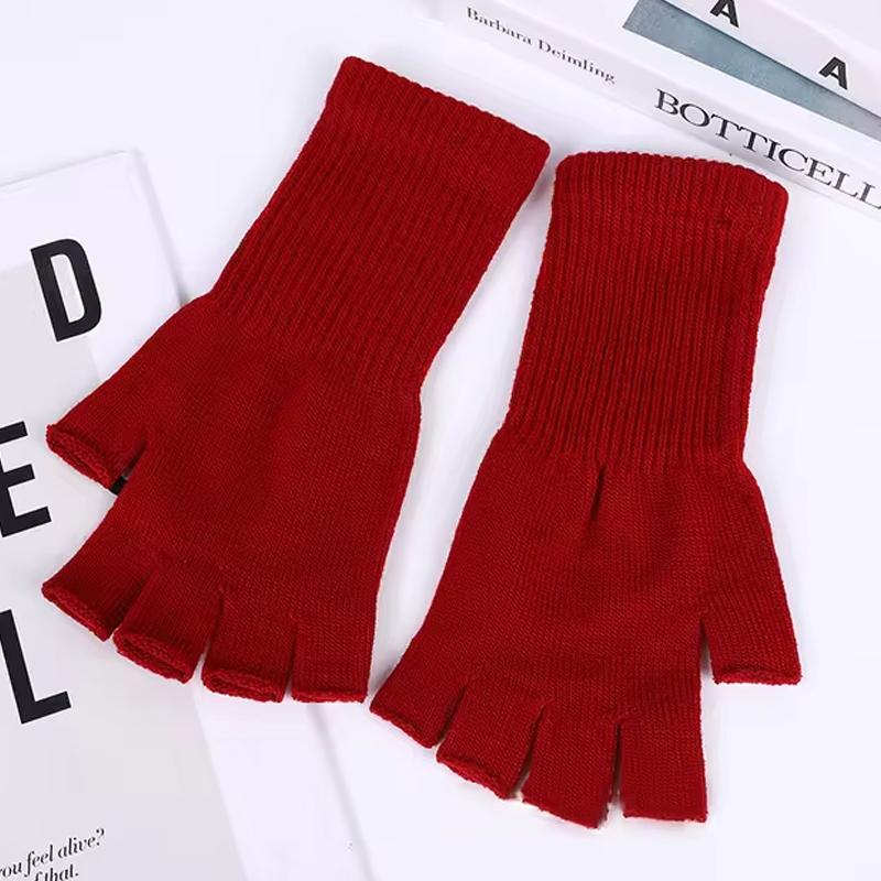 Black Knitted Gloves Winter Thermal Warm Fingerless Fashion Men Women Riding Cozy Writing Driving Work Gloves Elastic Mittens
