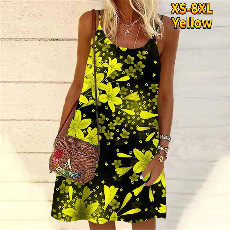 Women Flower Withering Lilies Printed Mini Dress Sleeveless Party Dress Summer Beach Dress Sundress