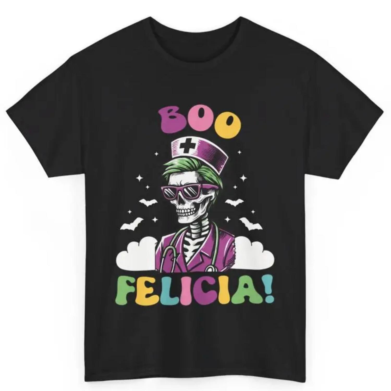 Boo Felicia Halloween Skeleton Nurse Horror Cotton T Shirt S чёрный