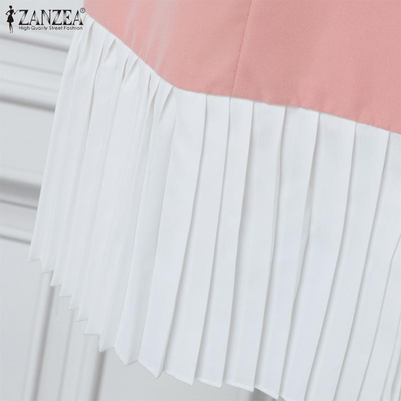 ZANZEA Women Casual Round Neck Short Sleeve Summer Splice Dress