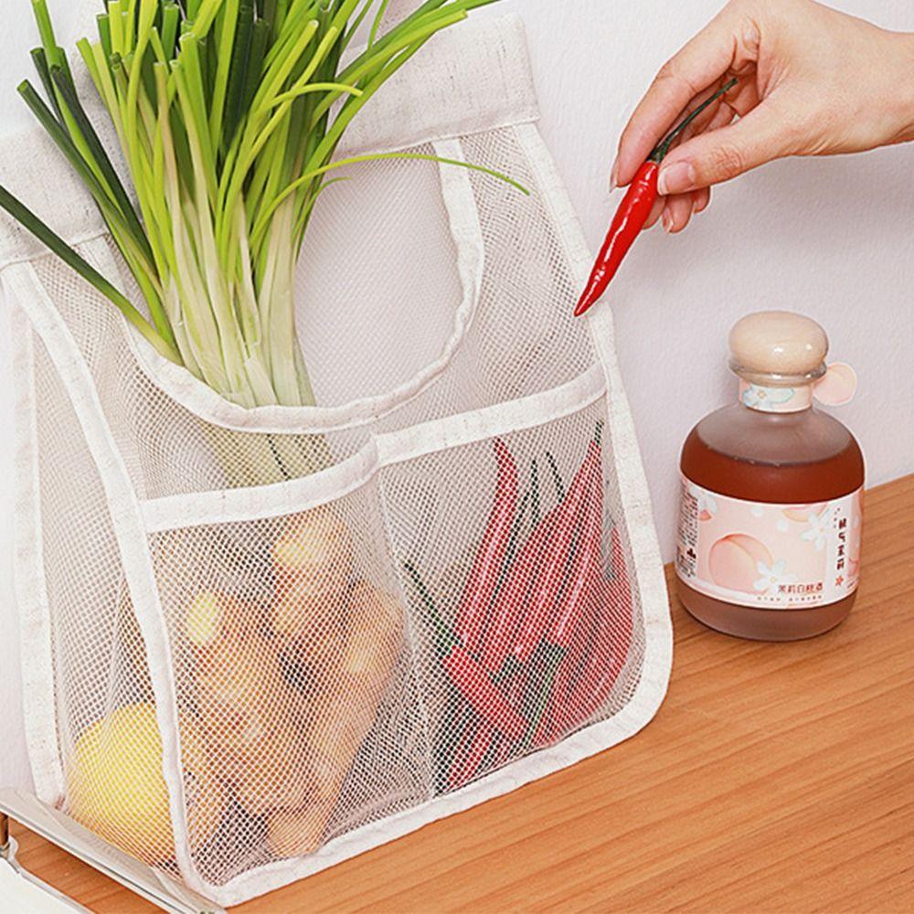 Large Capacity Vegetable Storage Bag Hollow Widen Handle Underwear Socks Hanging Bag Breathable Reusable Kitchen Mesh Bag Home