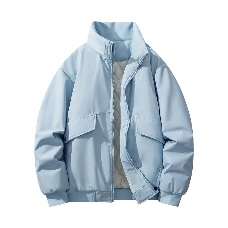 Splicing Color Blocking Thick Warm Cotton Jacket for Men's Winter Clothing, Loose and Comfortable Stand Up Collar, Casual Cold Proof Cotton Jacket