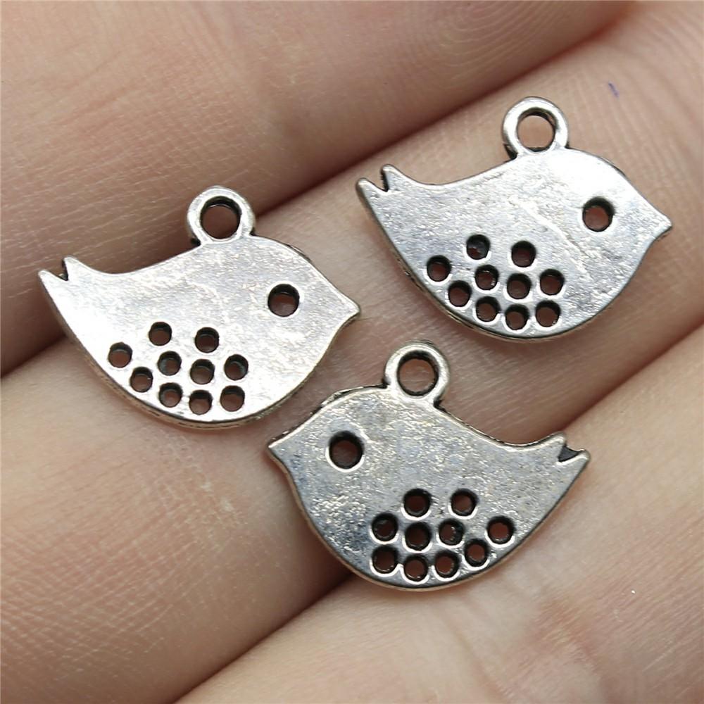40pcs Charms Lovely Bird Antique Bronze Silver Color Pendants Making DIY Handmade Craft Finding Jewelry