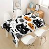 1pc Happy Halloween Rectangular Tablecloth - Black with White Pumpkin and Cat Design, Machine-Made, Suitable for Indoor and Outdoor Dining, Ideal for 