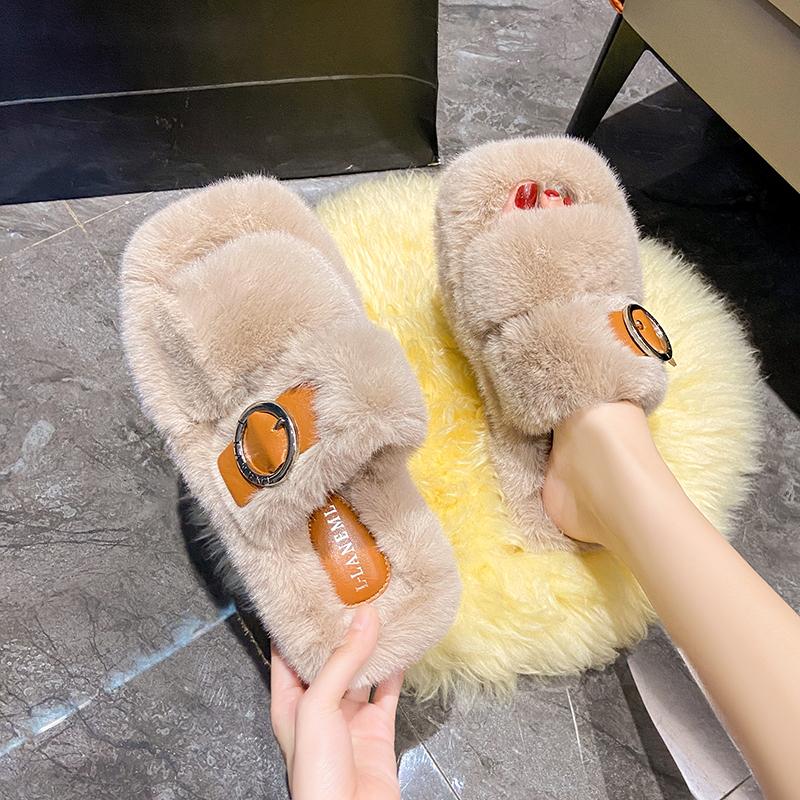 Fashion 2025 New Women Slippers Slip On Outdoor Sandals Fluffy Winter Platform Room Shoes Comfortable Anti-slip Slippers Slides Women