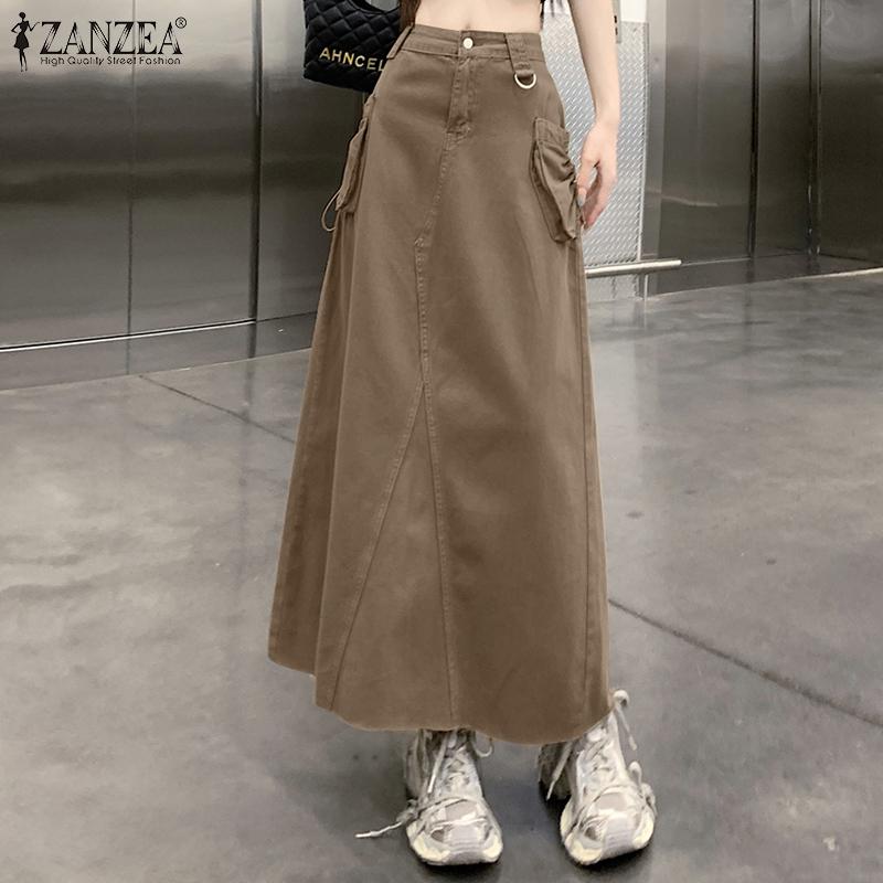 

ZANZEA Женские свободные повседневные длинные юбки трапециевидной формы с высокой талией