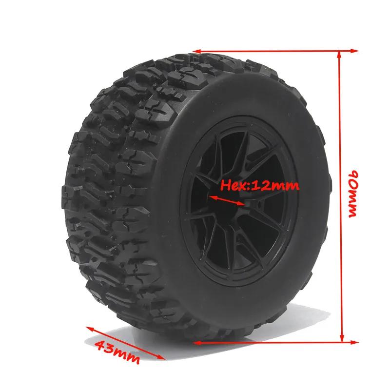 4PCS 90mm 12mm Hex Monster Truck Rubber Tires Off Road Buggy Wheel for 1/14 RC Car Wltoys 144010 MJX Hyper Go 14209 14210 RC Car