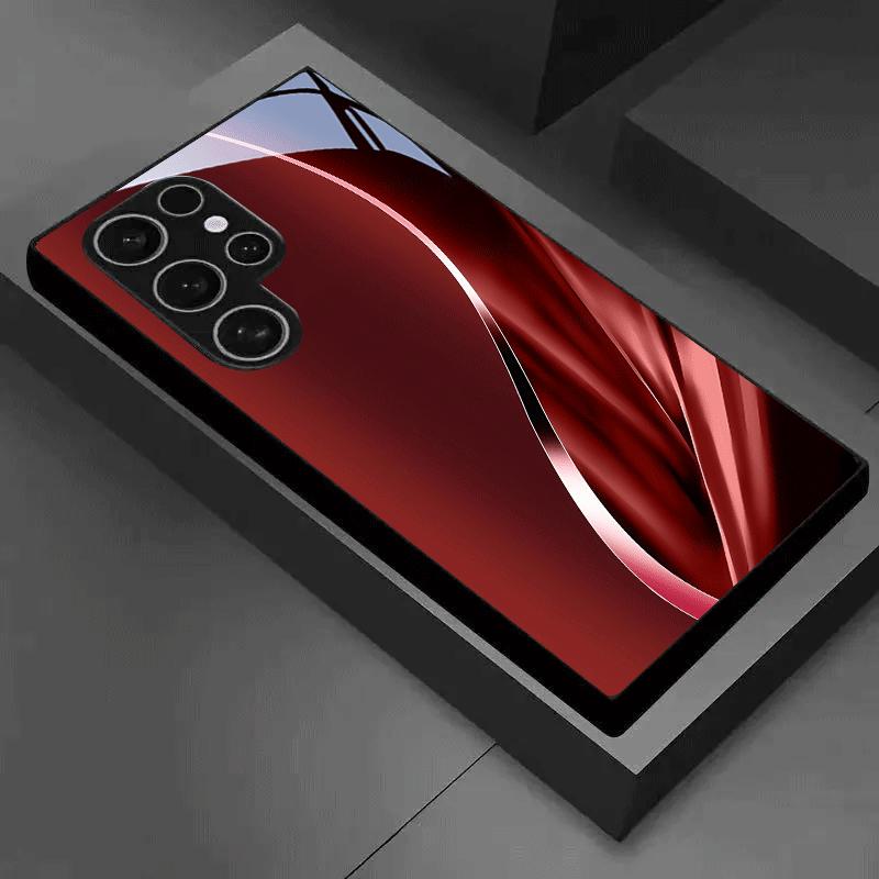 Vivid Crimson Silvery Arc Ultimate Luxury Tempered Glass Phone Case for Samsung GalaxyS26  S25 S24 S23 S22 S21 S20 Note