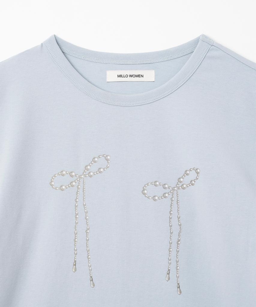 MILLO WOMEN Pearl Ribbon T-Shirt [Powder Blue]