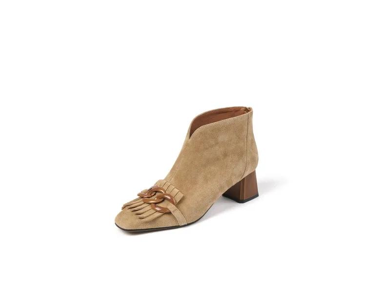 Fashion HOT SALES Autumn/Winter Women Boots Sheep Suade Round Toe Square Mid-Heel Ankle Boots Tassel Zipper Fashion Office Ladies Shoes