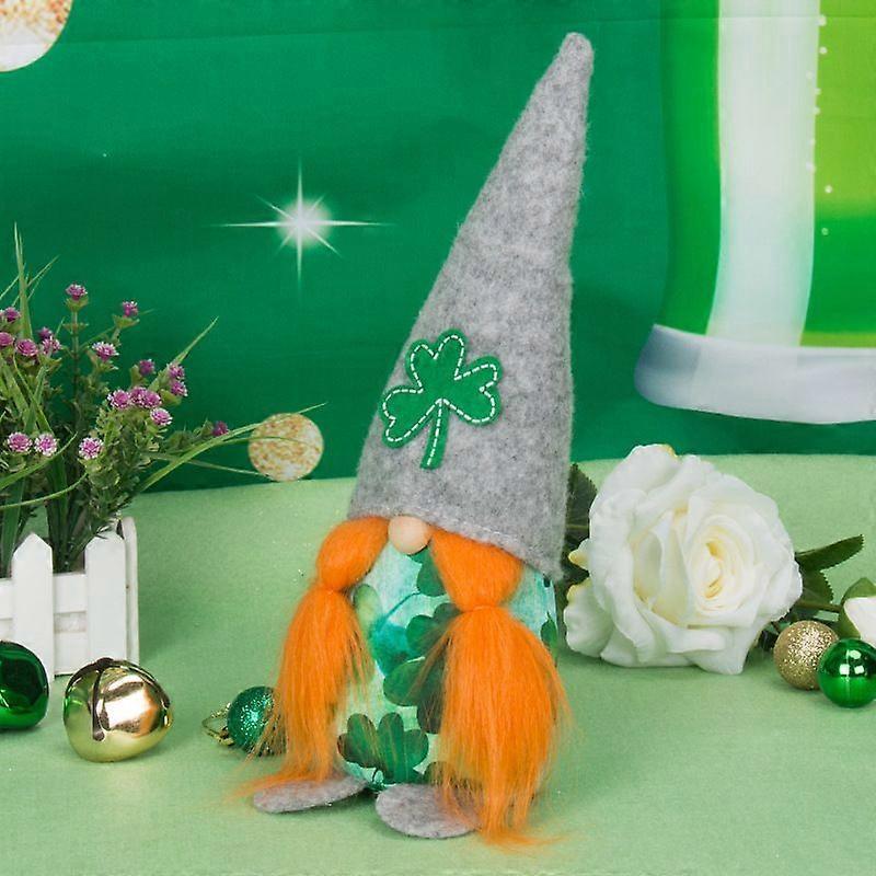 St. Patrick's Day Gnome Decoration  Green Clover Spring Plush Doll Handmade Swedish Gnome Elf Dwarf Cute Bunny Shape Doll Home Decoration Ornaments F