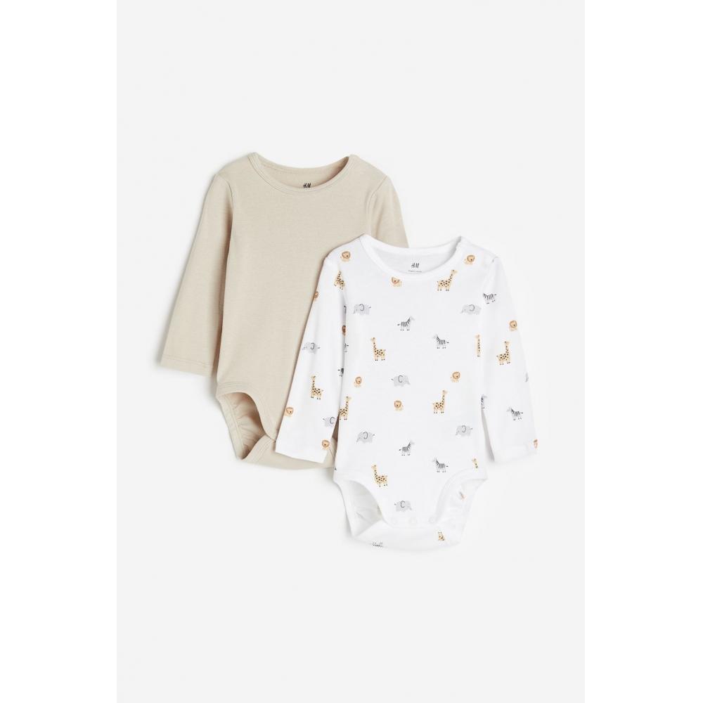 

H M Long Sleeve Bodysuit 2 Piece Set White Giraffe