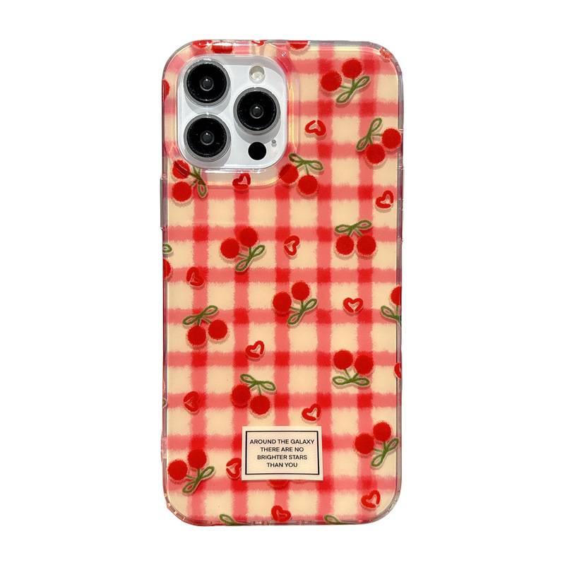 iPhone 17 Pro Max Cherry Blossom Red Plaid Case - Double Layer for Apple 16, 15, 14, 13