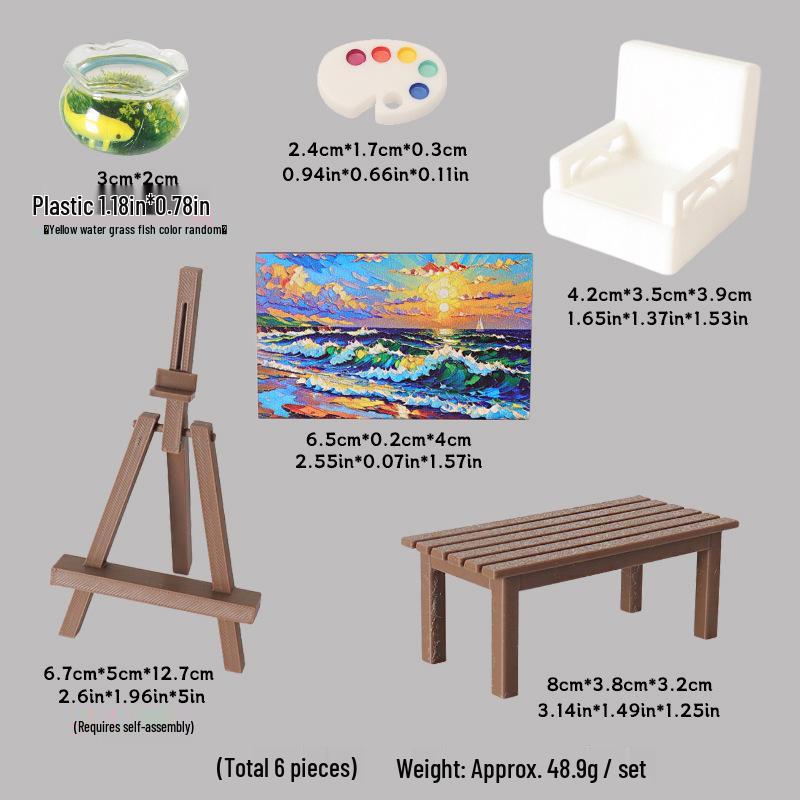 Mini Dollhouse Easel and Table Set - DIY Painting Board and Chair Accessories for Fish Tank or Scene Decor