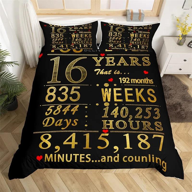 Copripiumino Calendario di Compleanno Set Biancheria da Letto Buon Compleanno Feste Microfibra Regali di Compleanno Copripiumino King Full Per Ragazzo Ragazza