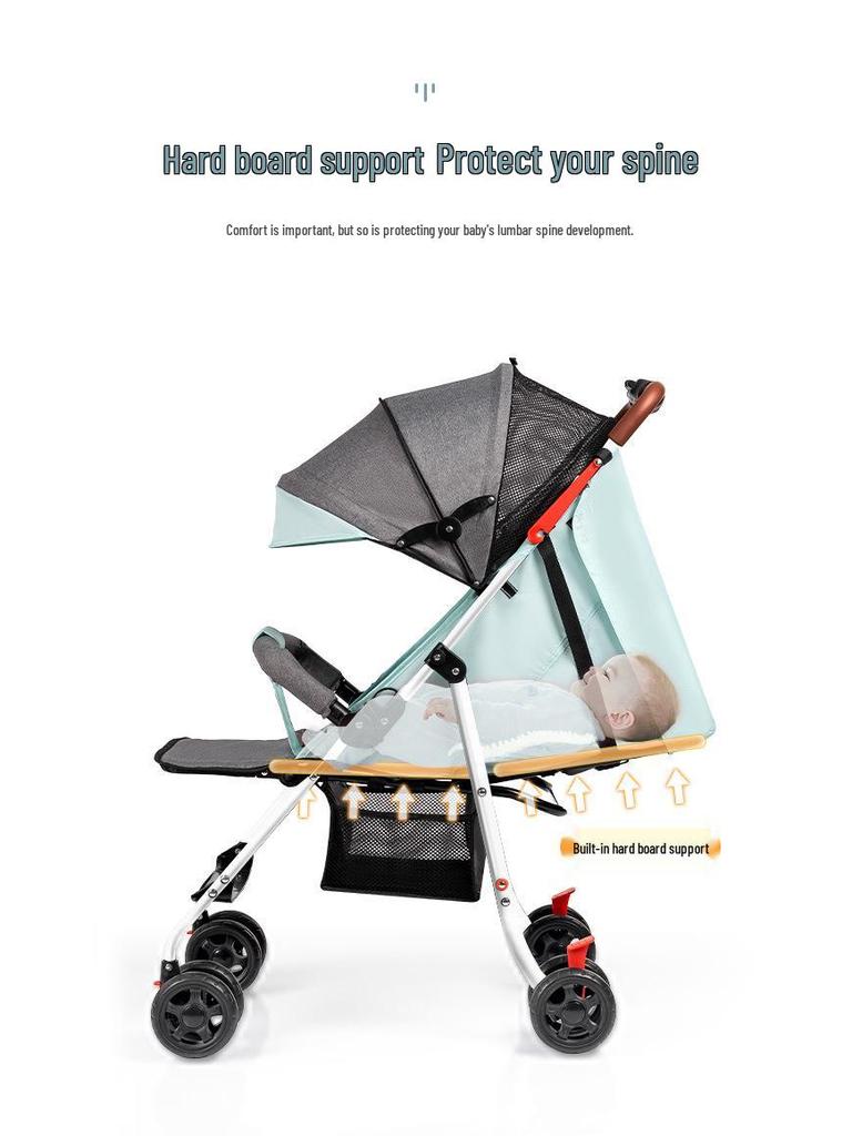Lightweight Foldable Stroller: Sit or Lie Position, Four-Wheel Design, One-Key Fold for Kids and Babies.