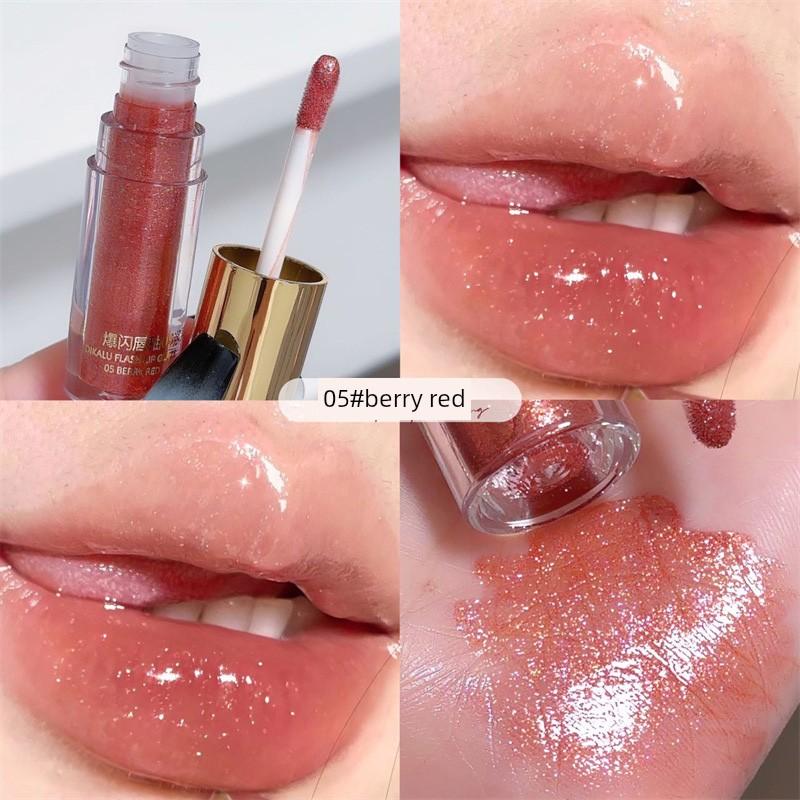 Sparkling Lip Gloss, Mirror-Like Lip Color, Fine Shimmer, Transparent Water-Gloss Lip Gloss, Nude Color, Low Saturation, Plump Lips, Pure Desire,