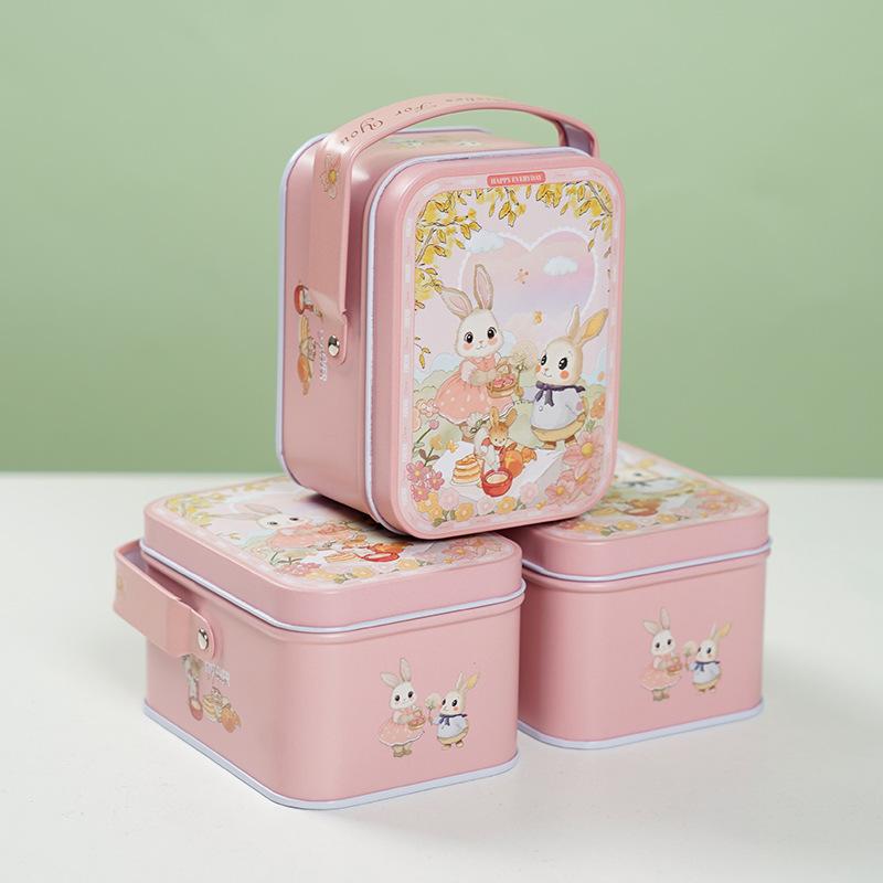 Tinplate Candy Box Kids Gifts Small Tin Box Cookie Box Portable Rabbit Gift Box For Birthday Wedding Party Decoration