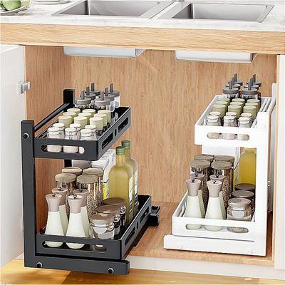 1pc Under Sink Organiser, 2 Tier Bathroom Sink Cabinet Organiser, Multi-Purpose Under Slide Cabinet Basket Organiser
