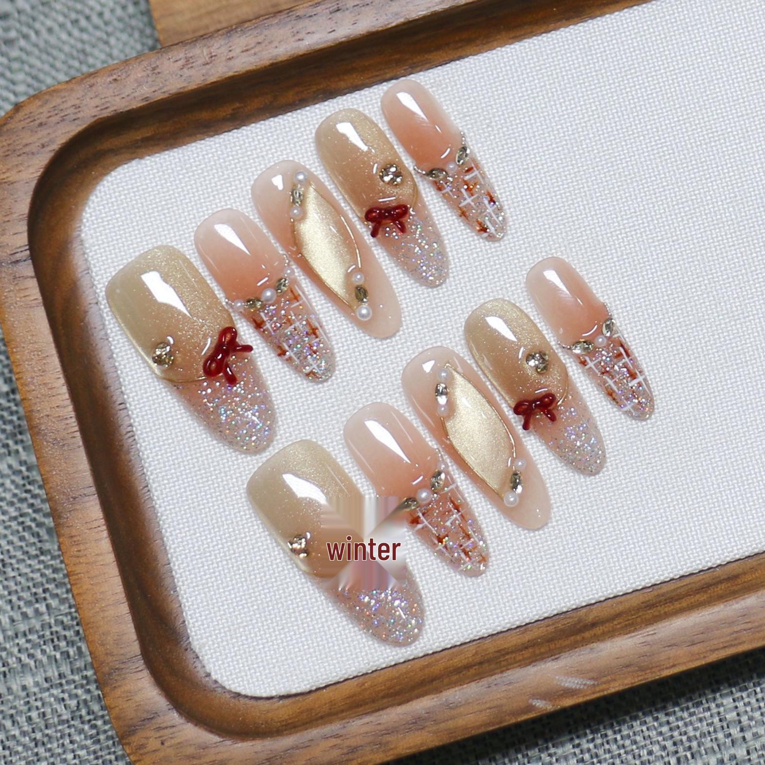 Elegant Cat Eye Coffee Bow Nail Stickers: Reusable Handmade Autumn/Winter Collection Large Bow Cat Eye