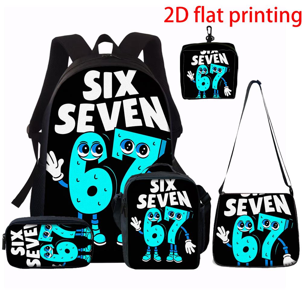 1/2/3/4/5 stuks Cartoon Getal 67 Patroon Rugzak Set Grote Capaciteit Schooltas Reistas met Schoudertas Etui Kinderen Cadeau