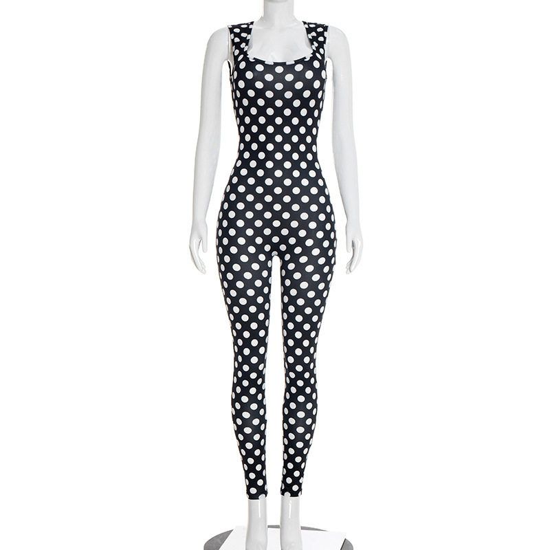 J26Jp025 European and American 2026 Spring New Style Amazon Fashion Slim-Fit Polka Dot Jumpsuit Black M