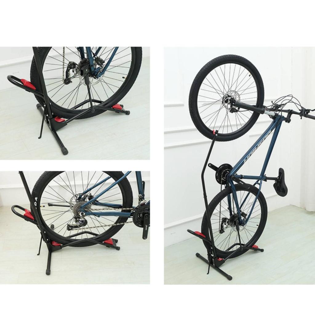 Floor Cycle Stand Black Metal Upright Bike Parking Red Pads