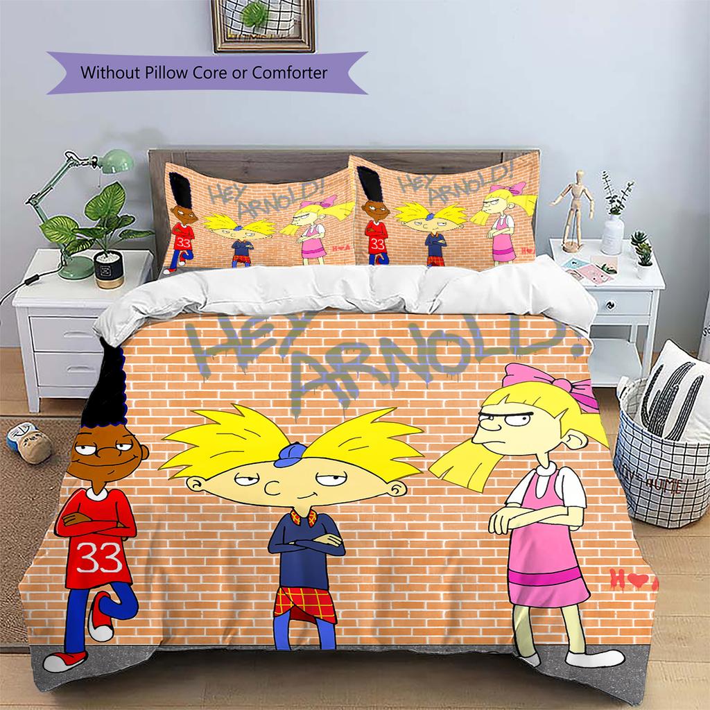 Hey Arnold Pattern Bedding Home Decoration Birthday Gift (1 * duvet cover + 2 * pillowcase, without core)