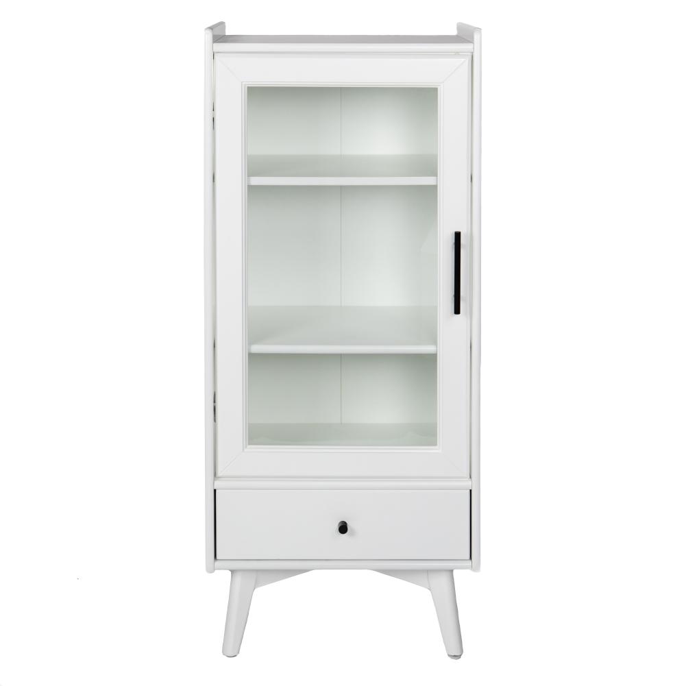 US STOCK Bathroom Storage Cabinet Floor Standing Cabinet With Glass Door Drawer Double Adjustable Shelves For Bathroom