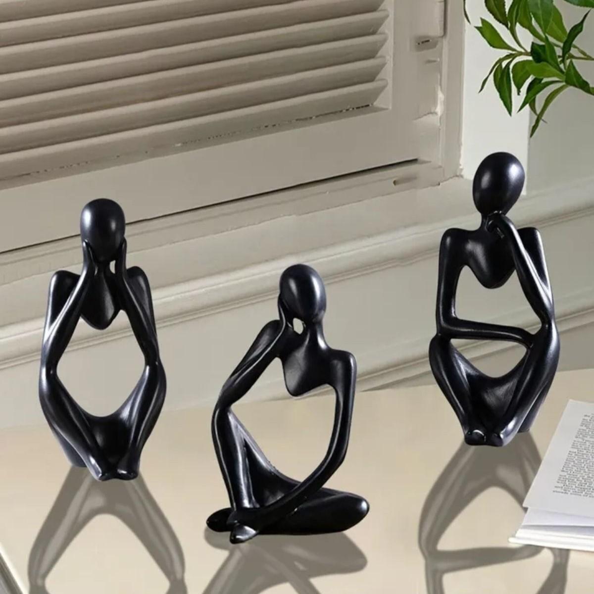 

3-Piece Polyester Black Abstract Thinker Statue Figurine Accessory Set Standart чорний