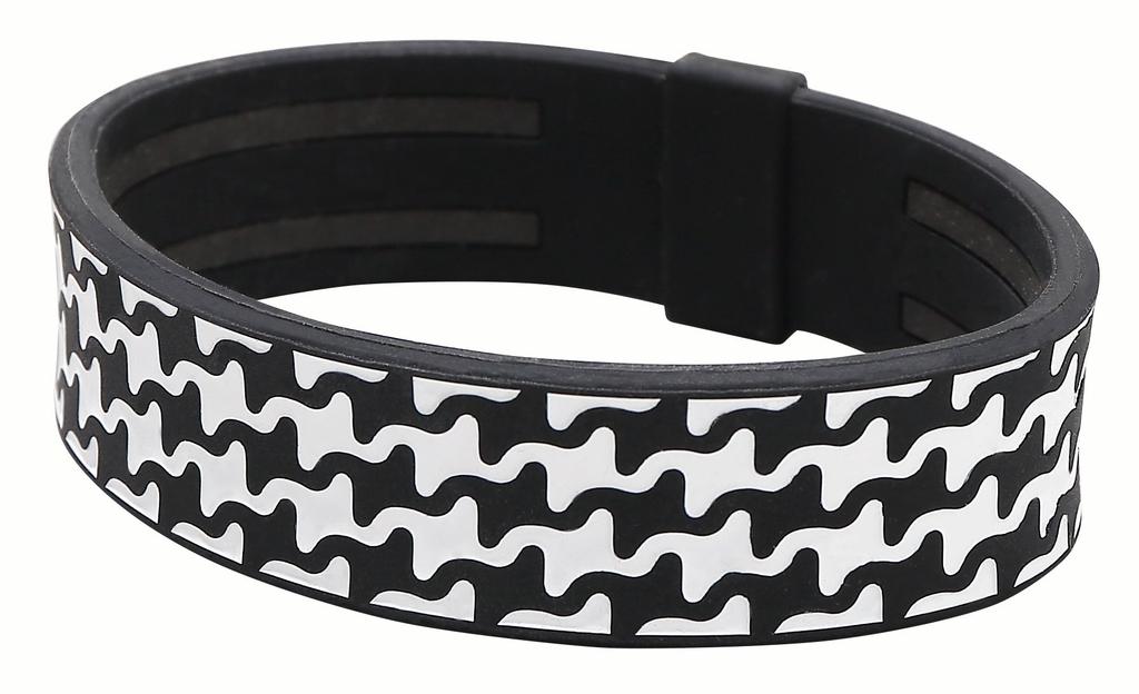 Phiten RAKUWA Bracelet S, Silicone, Houndstooth Pattern, Black/White, 17cm