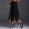 Slim-Fit A-Line Women's Autumn Winter Thickened Knitted Midi Skirt High Waist Embroidered Wool Long Winter Skirt