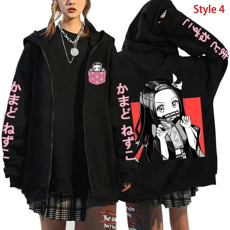 Anime Demon Slayer Kamado Nezuko Graphic Hooded Men Women Manga Zipper Hoodies Oversized Sweatshirt Harajuku Male Streetwear
