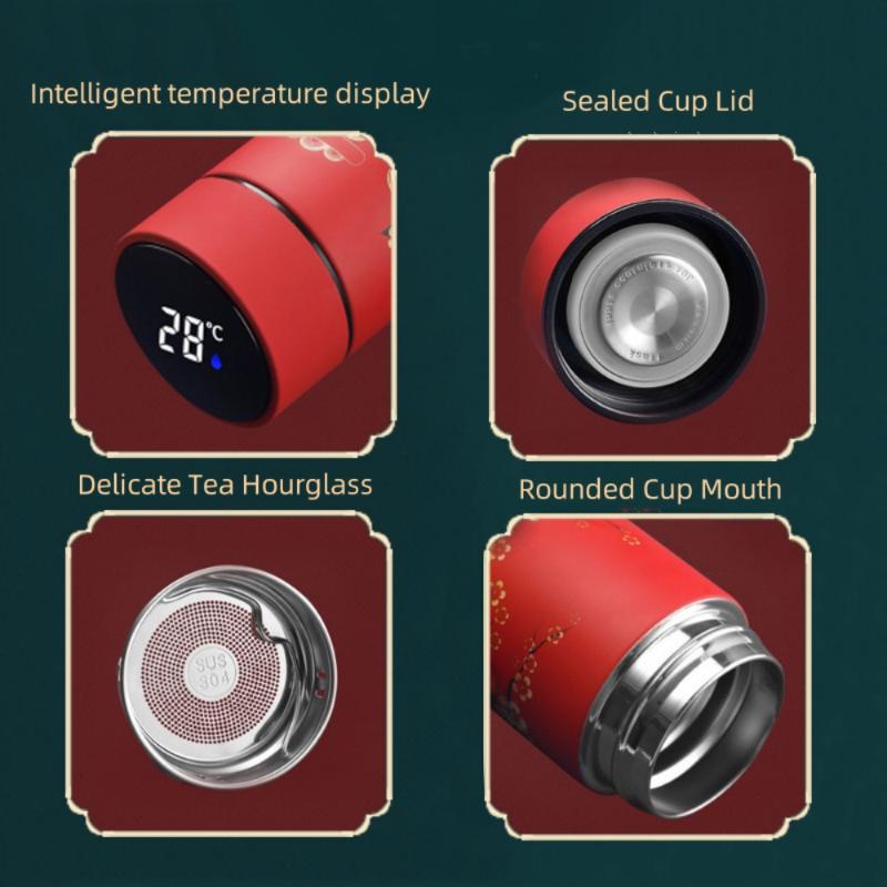 Vakuum Glaskolben Im Chinesischen Stil Mit Temperatur Display Retro Smart Isolierte Wasser Flaschen 304 Edelstahl