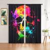 2pcs Colorful Painted Skull Printed Curtain for Home Decor - Rod Pocket Window Treatment for Bedroom   Office and  Kitchen