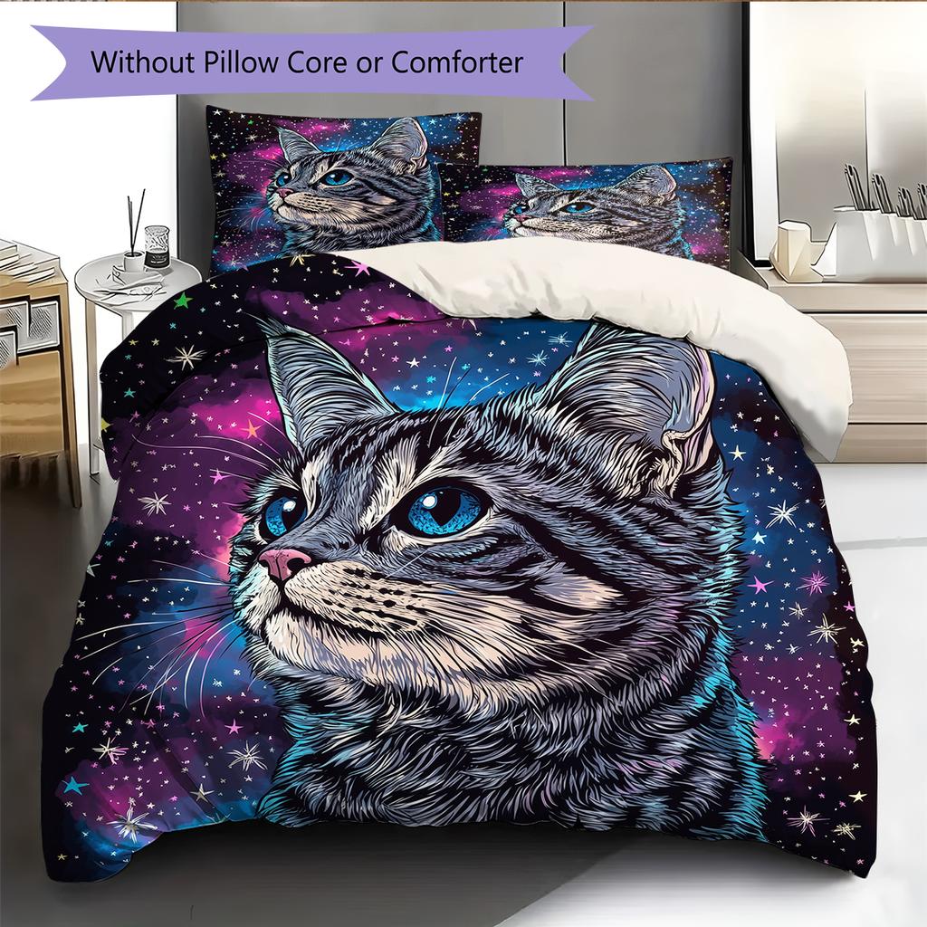 Black Bengal Cat Pattern Bedding Home Decoration Birthday Gift (1 * duvet cover + 2 * pillowcase, without core)