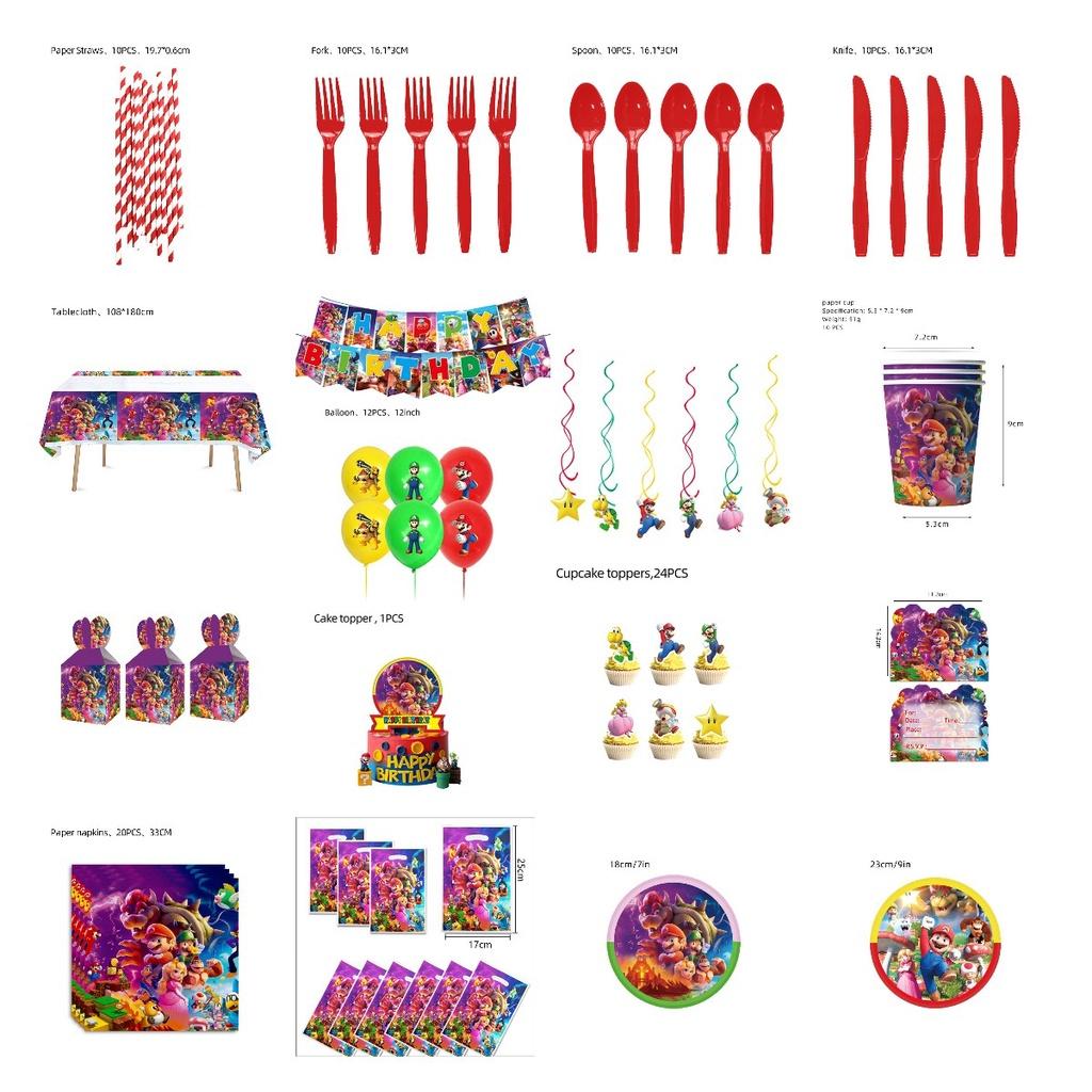 Mario Movie Kids Birthday Party Decoration Banner Tableware Supplies