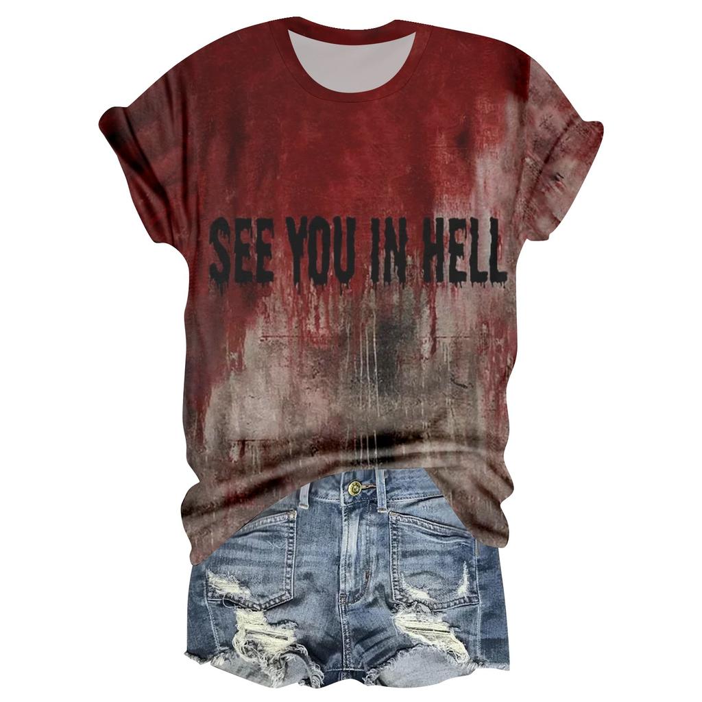 Dámské ležérní tričko s kulatým výstřihem a krátkým rukávem s halloweenským potiskem