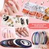 Nagelkunst Zubehör Set Nageldekorations-Kit 15 Stück Nagelstifte 5 Stück Doppelseitige Dotting-Stifte Nagelsticker Nagel Goldfolie 10 Farben Metallische Fäden Nagel