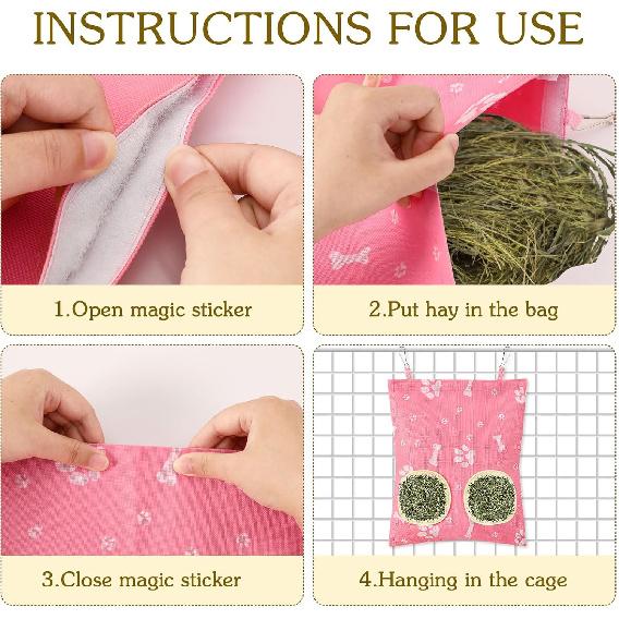 UP 3Pcs Hay Bag for Rabbits - 2-Hole Guinea Pig Hanging Hay Feeder for Rabbits, Chinchillas, Hamsters & Small Pets